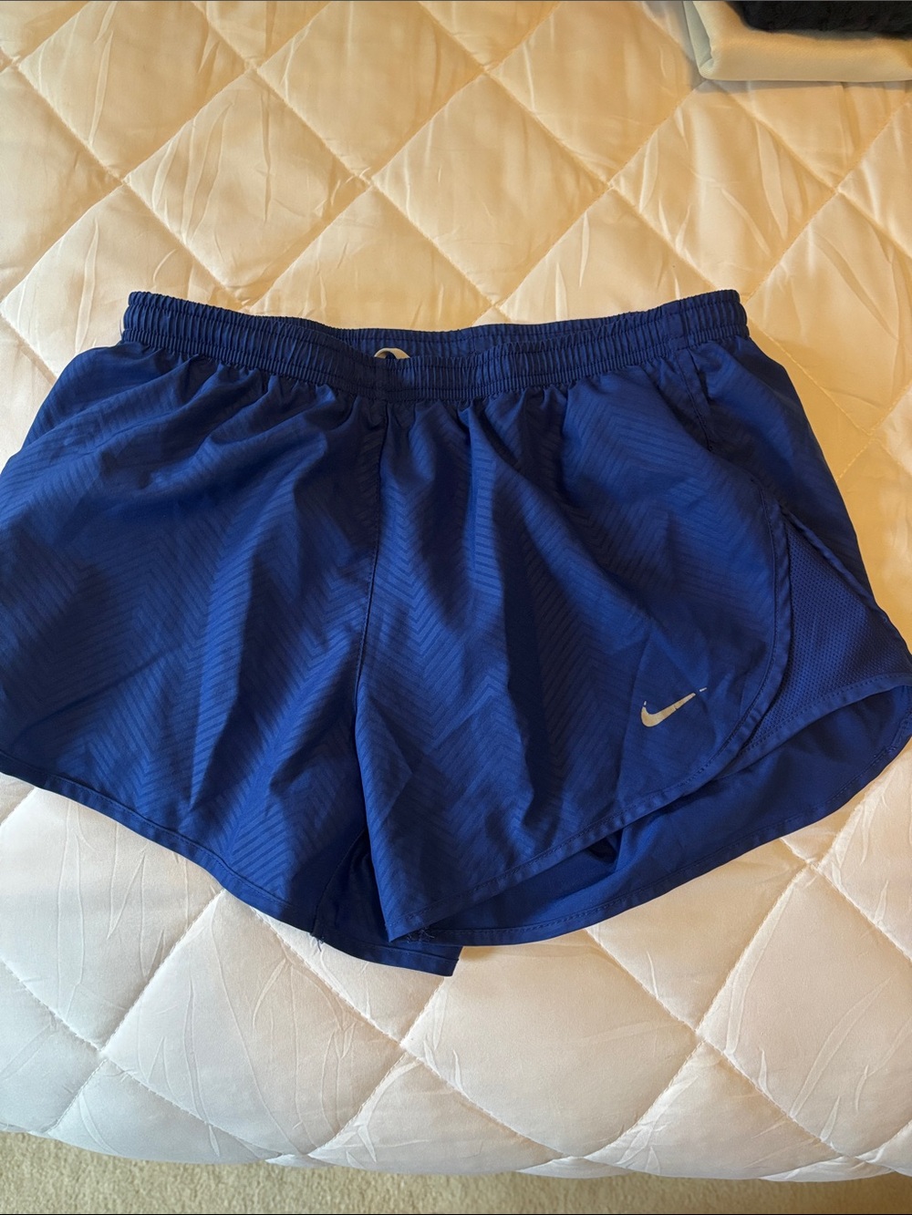 Nike Blue Athletic Running Shorts with Silver Swoosh